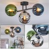 Gastor ceiling light, globe light blue, chrome, green, Smoke-coloured, 3-light sources