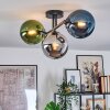 Gastor ceiling light, globe light blue, chrome, green, Smoke-coloured, 3-light sources
