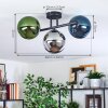 Gastor ceiling light, globe light blue, chrome, green, Smoke-coloured, 3-light sources