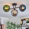 Gastor ceiling light, globe light blue, chrome, green, Smoke-coloured, 3-light sources