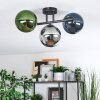 Gastor ceiling light, globe light blue, chrome, green, Smoke-coloured, 3-light sources
