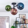 Gastor ceiling light, globe light blue, green, coppery, 3-light sources