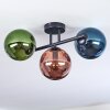 Gastor ceiling light, globe light blue, green, coppery, 3-light sources