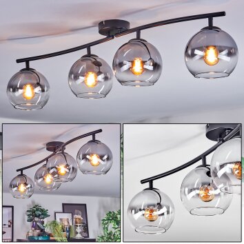 Koyoto ceiling light, globe light clear, Smoke-coloured, 4-light sources
