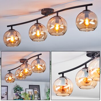 Koyoto ceiling light, globe light Amber, 4-light sources