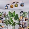 Koyoto ceiling light, globe light blue, gold, green, 4-light sources