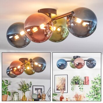 Chehalis ceiling light, globe light blue, green, coppery, 4-light sources