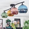 Koyoto ceiling light, globe light blue, gold, green, coppery, 4-light sources