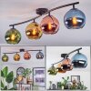Koyoto ceiling light, globe light blue, gold, green, coppery, 4-light sources