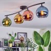 Koyoto ceiling light, globe light blue, gold, green, coppery, 4-light sources