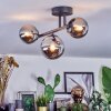 Chehalis ceiling light, globe light chrome, Smoke-coloured, 3-light sources