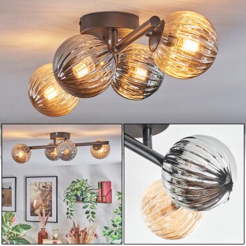 Chehalis ceiling light, globe light Amber, Smoke-coloured, 4-light sources