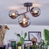 Chehalis ceiling light, globe light chrome, Smoke-coloured, 3-light sources