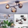 Chehalis ceiling light, globe light chrome, clear, Smoke-coloured, 3-light sources