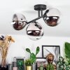 Chehalis ceiling light, globe light chrome, clear, Smoke-coloured, 3-light sources