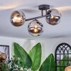 Chehalis ceiling light, globe light chrome, clear, Smoke-coloured, 3-light sources