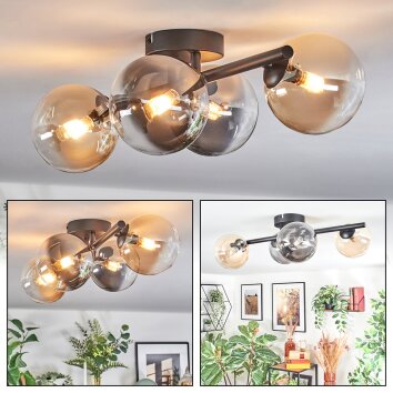 Chehalis ceiling light, globe light Amber, clear, Smoke-coloured, 4-light sources