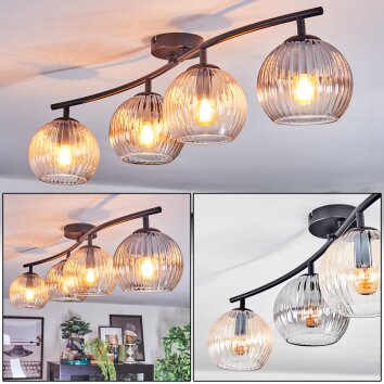 Koyoto ceiling light, globe light Amber, clear, Smoke-coloured, 4-light sources