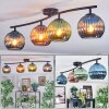 Koyoto ceiling light, globe light blue, green, coppery, 4-light sources