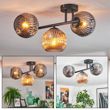 Ripoll ceiling light, globe light Amber, Smoke-coloured, 3-light sources