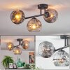 Ripoll ceiling light, globe light chrome, clear, Smoke-coloured, 3-light sources