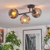 Ripoll ceiling light, globe light chrome, clear, Smoke-coloured, 3-light sources