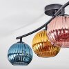 Koyoto ceiling light, globe light blue, gold, coppery, 4-light sources