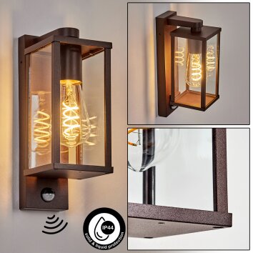 Tourega outdoor wall light, wall light rust-coloured, 1-light source, Motion sensor