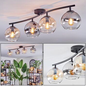 Koyoto ceiling light, globe light Amber, clear, Smoke-coloured, 4-light sources
