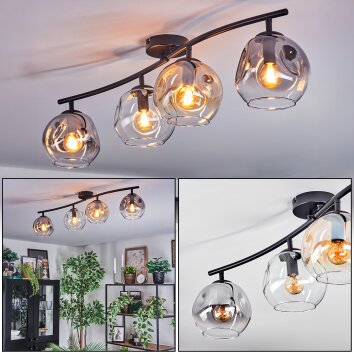 Ripoll ceiling light, globe light Amber, clear, Smoke-coloured, 4-light sources
