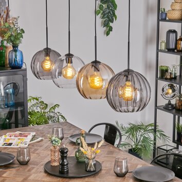 Koyoto hanging light, globe light, pendant light Amber, clear, Smoke-coloured, 4-light sources