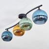 Koyoto ceiling light, globe light blue, gold, green, 4-light sources