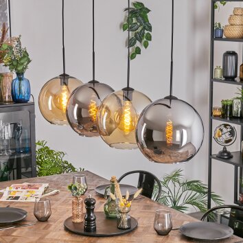 Koyoto hanging light, globe light, pendant light Amber, chrome, Smoke-coloured, 4-light sources