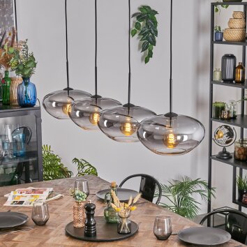 Mertola hanging light, pendant light clear, Smoke-coloured, 4-light sources