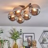 Chehalis ceiling light, globe light chrome, Smoke-coloured, 5-light sources