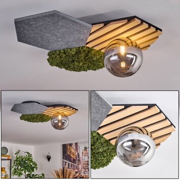 Minor ceiling light, globe light green, Wood like finish, black, 1-light source