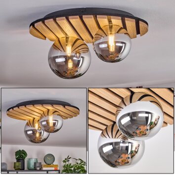 Venok ceiling light, globe light Wood like finish, black, 2-light sources