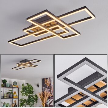 Donik ceiling light LED chrome, Wood like finish, black, 1-light source