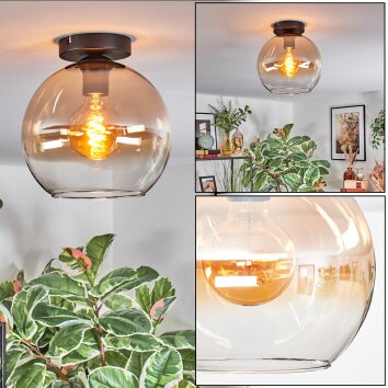 Koyoto ceiling light, globe light Amber, clear, 1-light source