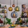 Koyoto hanging light, globe light, pendant light 35 cm blue, gold, green, coppery, 4-light sources
