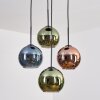 Koyoto hanging light, globe light, pendant light blue, green, coppery, 4-light sources