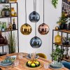 Koyoto hanging light, globe light, pendant light blue, gold, coppery, 4-light sources