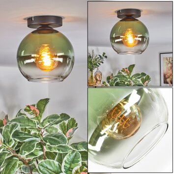 Koyoto ceiling light, globe light green, clear, 1-light source