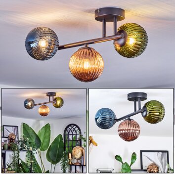 Chehalis ceiling light, globe light blue, green, coppery, 3-light sources