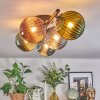 Chehalis ceiling light, globe light blue, green, coppery, Smoke-coloured, 5-light sources