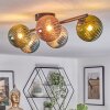 Chehalis ceiling light, globe light blue, green, coppery, Smoke-coloured, 5-light sources