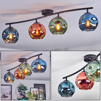 Ripoll ceiling light, globe light blue, green, coppery, 4-light sources