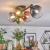 Chehalis ceiling light, globe light blue, green, clear, coppery, 5-light sources