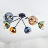 Koyoto ceiling light, globe light 77.5 cm blue, gold, green, clear, 6-light sources