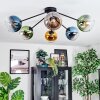 Koyoto ceiling light, globe light 77.5 cm blue, gold, green, clear, 6-light sources